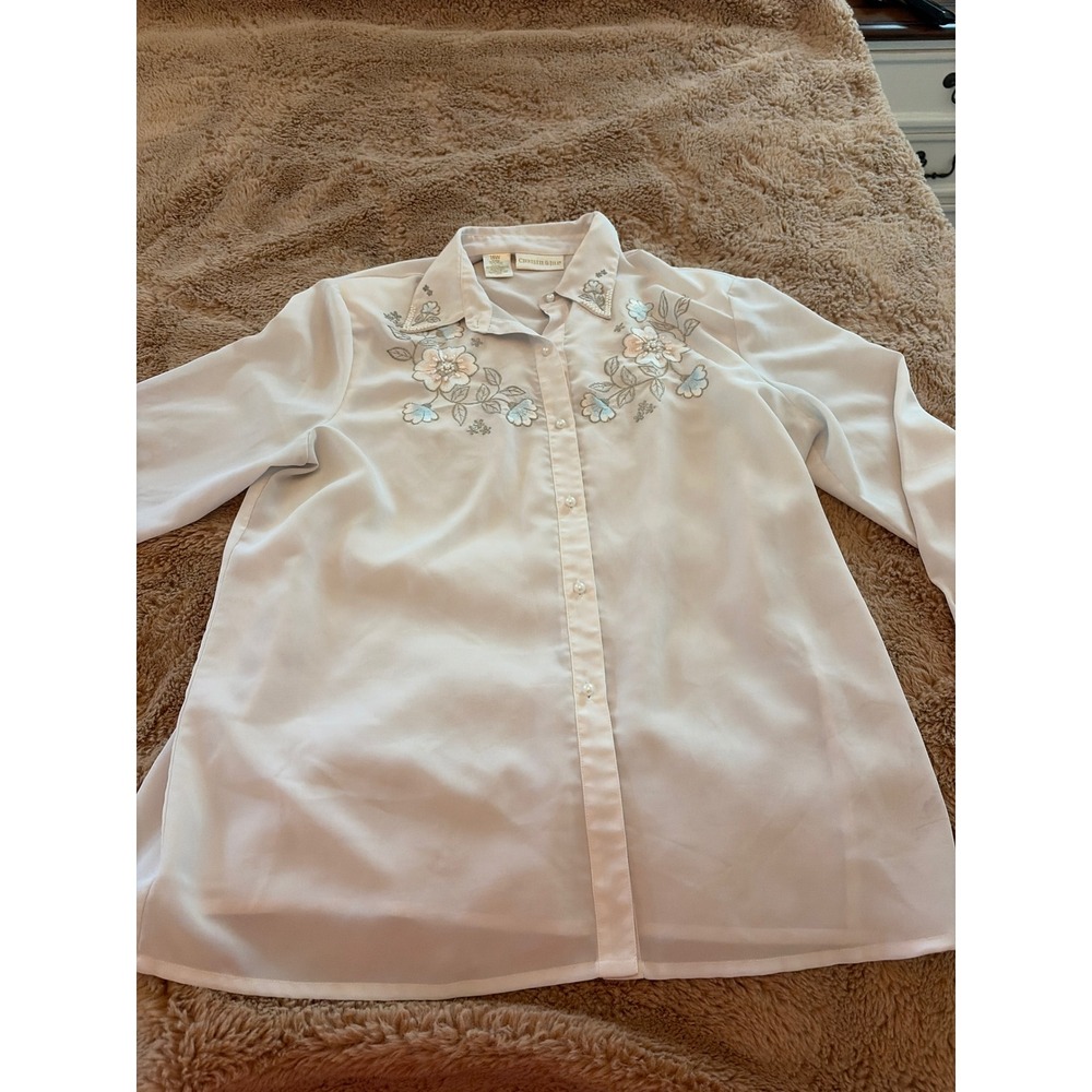 Christie & Jill Embroidered Vintage Pearl Button Blouse Womens 16W Top